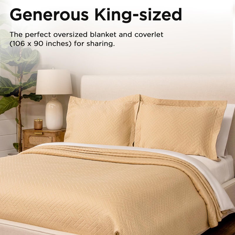 Threadmill Luxury Cotton Blankets for Queen Size Bed | All-Season 100% Cotton Queen Size Blanket | Criss Cross Jacquard Cozy Lightweight, Soft Breathable Coverlet fits Full Size Bed, 90x92 | Beige - Image 2